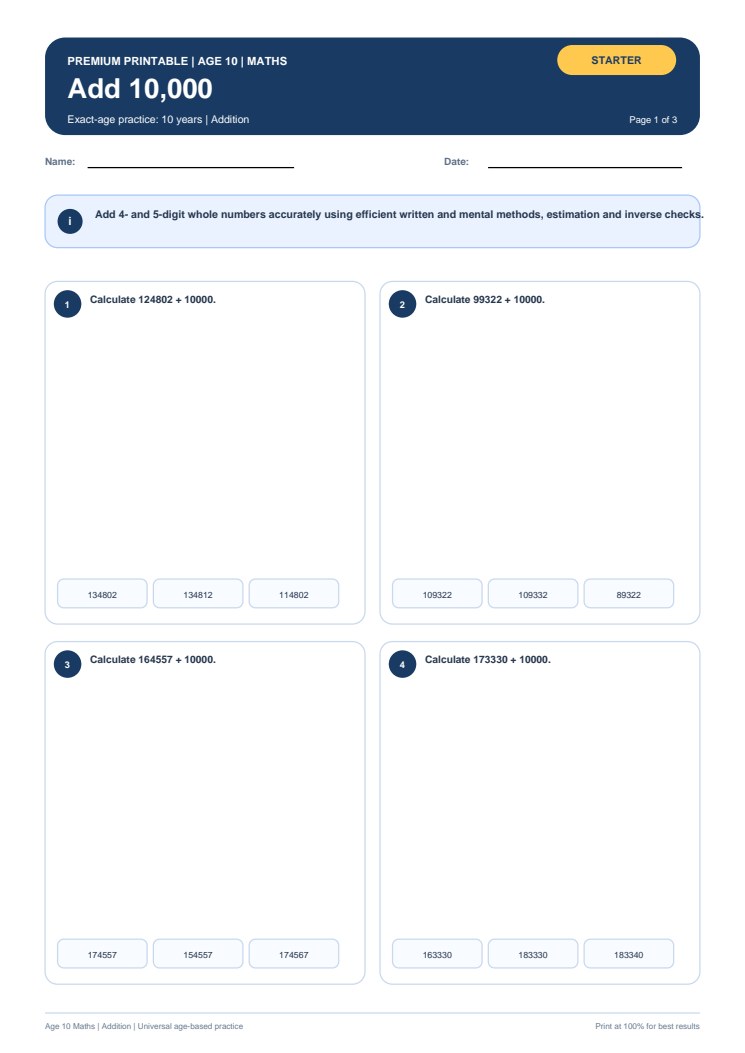 Add 10,000 worksheet preview