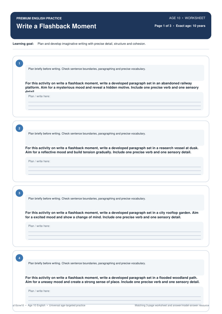 Write a Flashback Moment worksheet preview