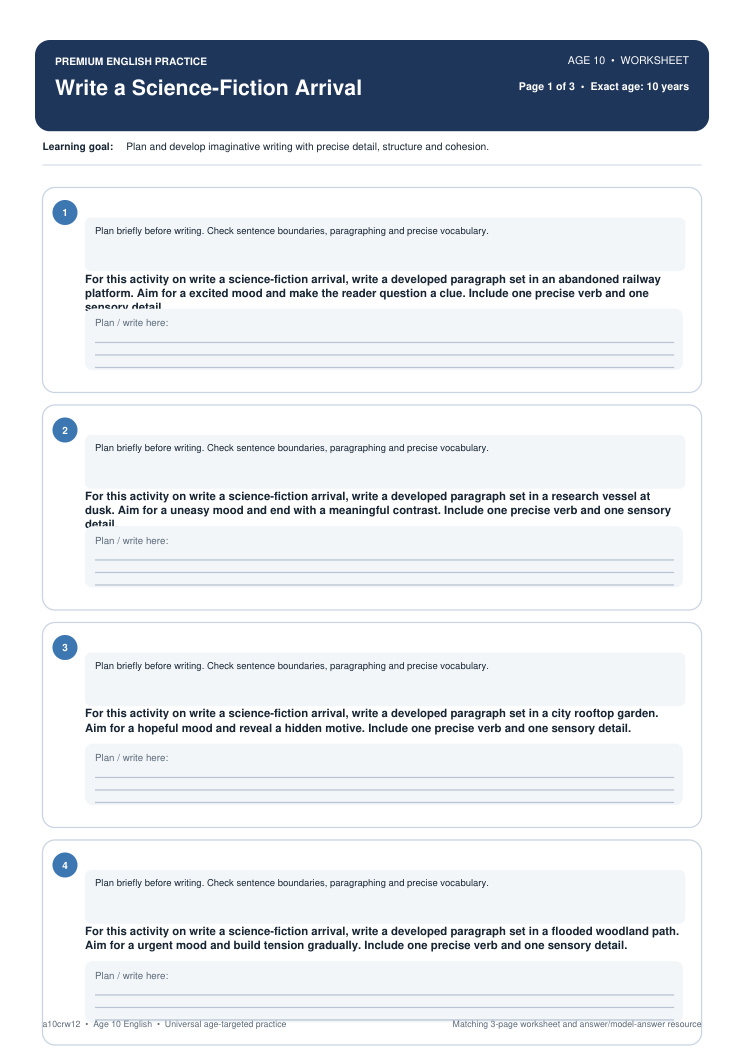 Write a Science-Fiction Arrival worksheet preview