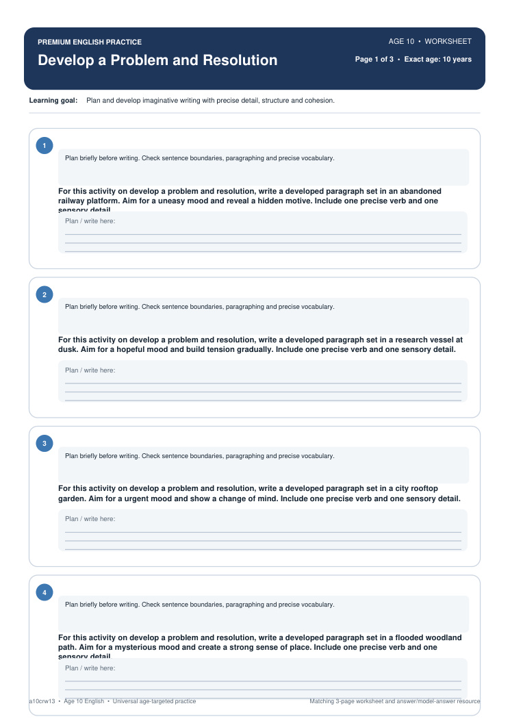 Develop a Problem and Resolution worksheet preview
