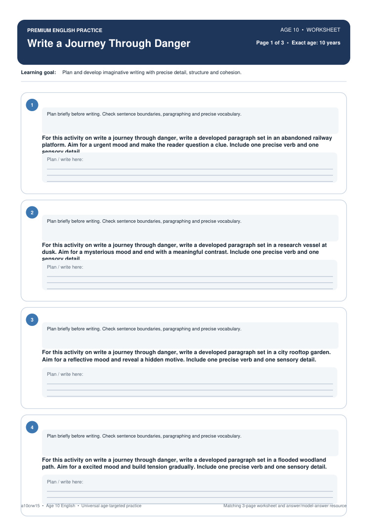 Write a Journey Through Danger worksheet preview