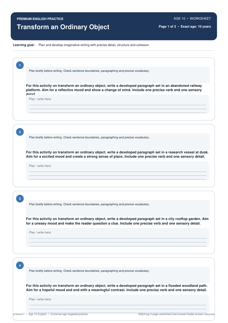 Transform an Ordinary Object worksheet preview