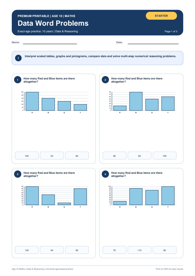Data Word Problems worksheet preview