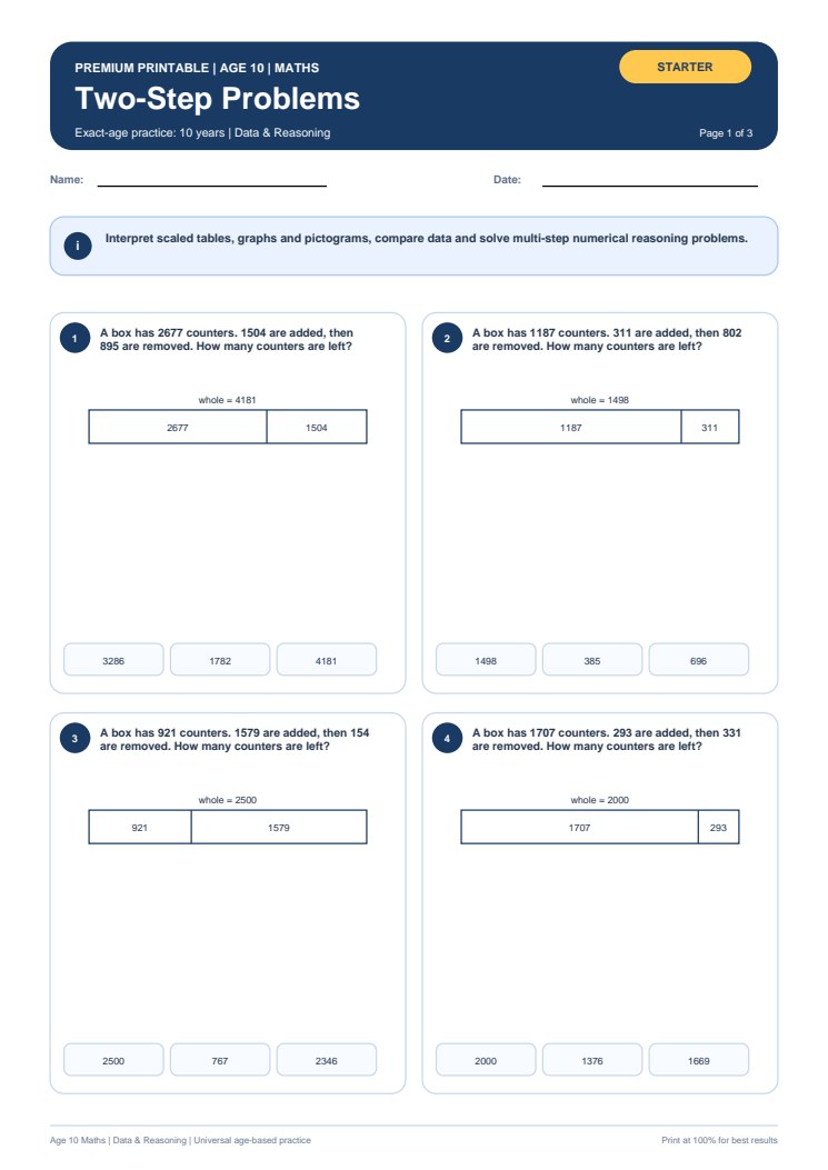 Two-Step Problems worksheet preview