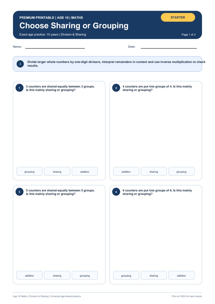 Choose Sharing or Grouping worksheet preview