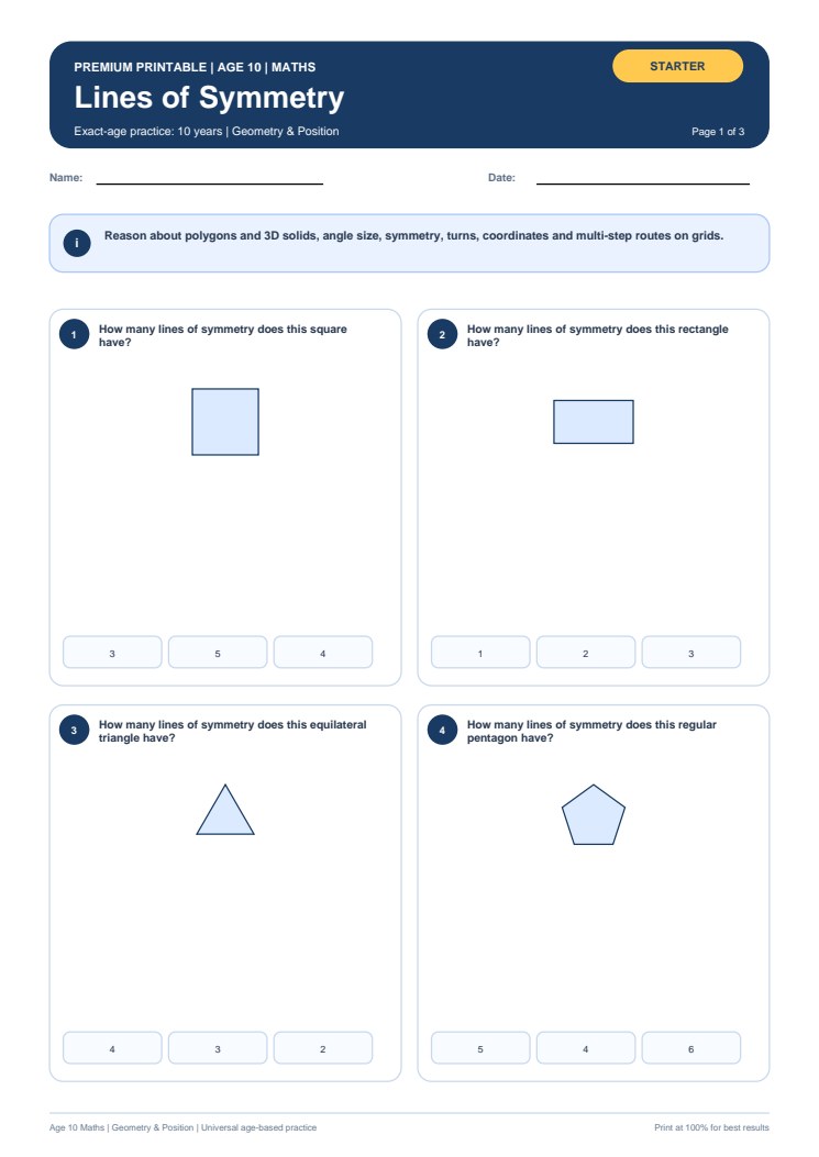 Lines of Symmetry worksheet preview