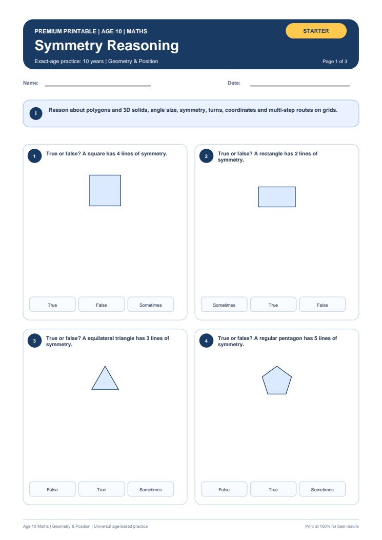 Symmetry Reasoning worksheet preview