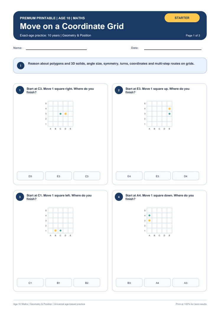 Move on a Coordinate Grid worksheet preview