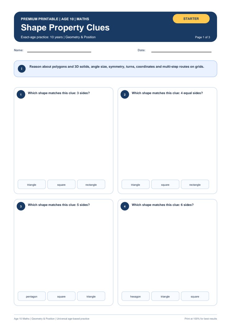 Shape Property Clues worksheet preview
