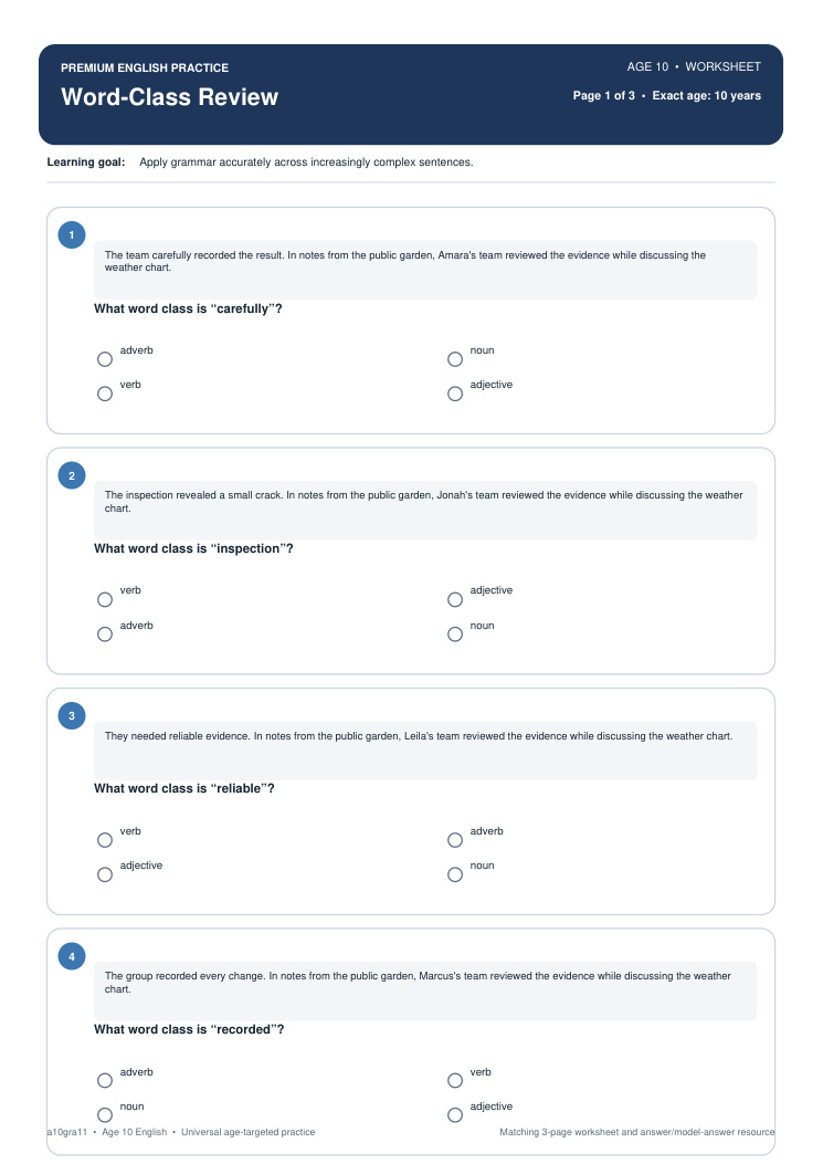 Word-Class Review worksheet preview