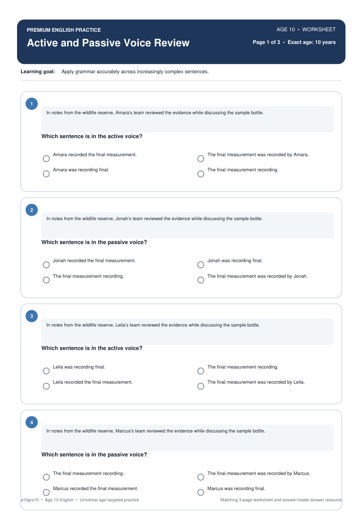 Active and Passive Voice Review worksheet preview