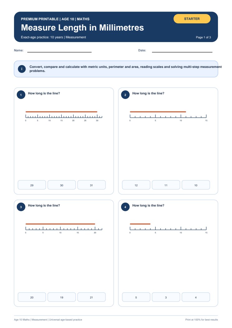 Measure Length in Millimetres worksheet preview