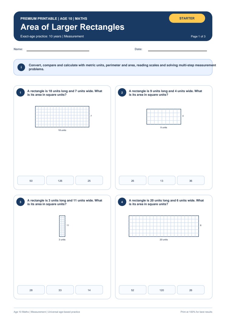 Area of Larger Rectangles worksheet preview