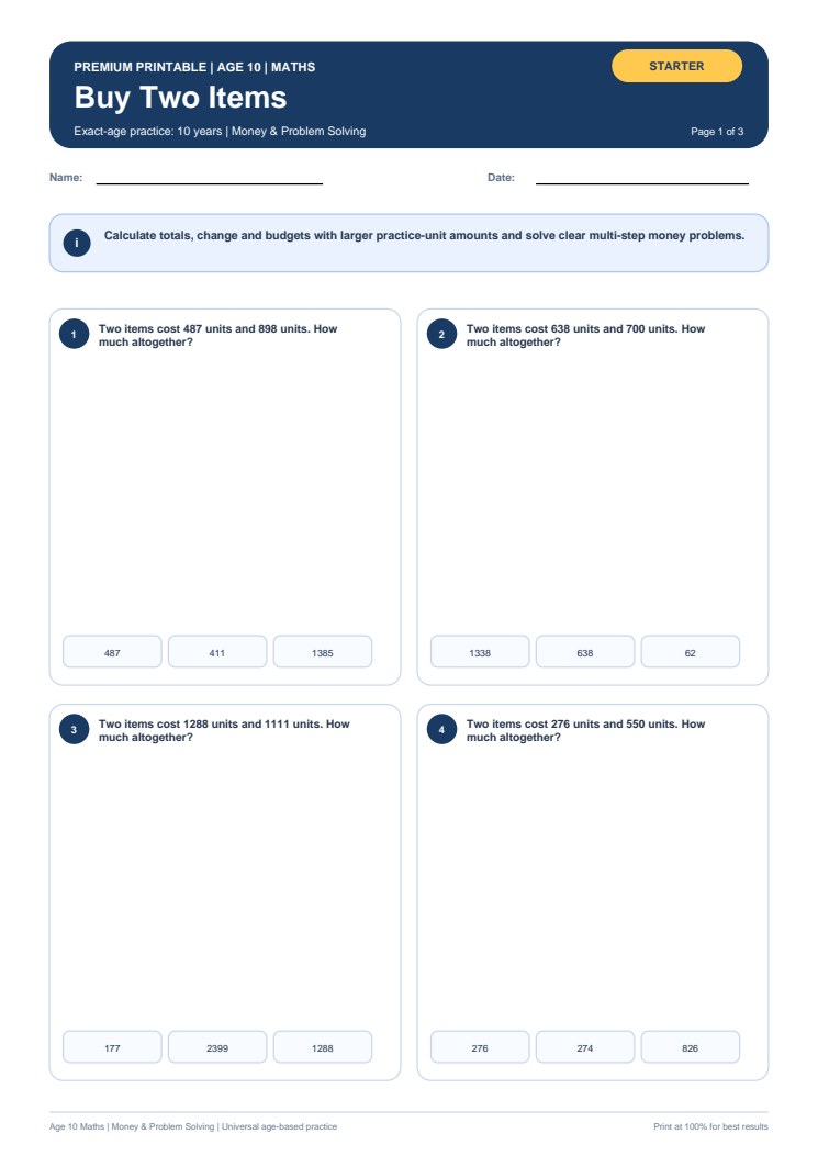 Buy Two Items worksheet preview
