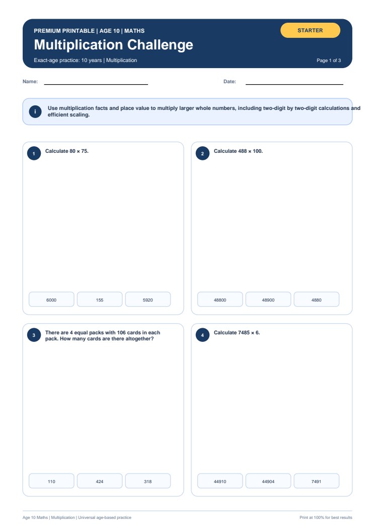 Multiplication Challenge worksheet preview