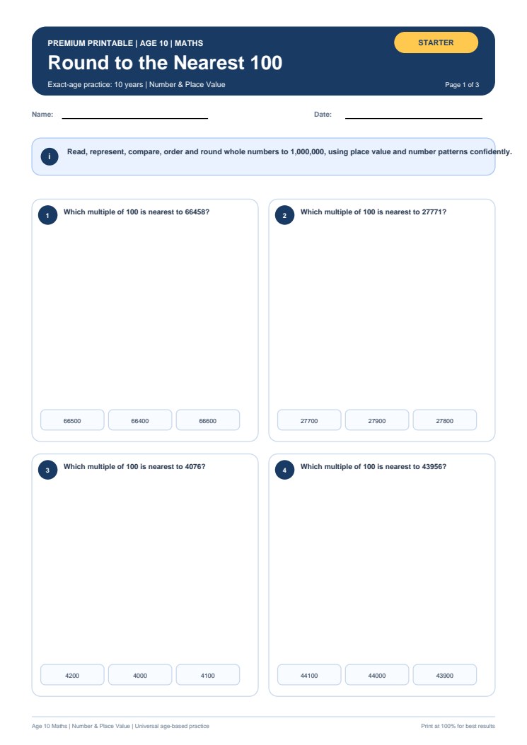Round to the Nearest 100 worksheet preview
