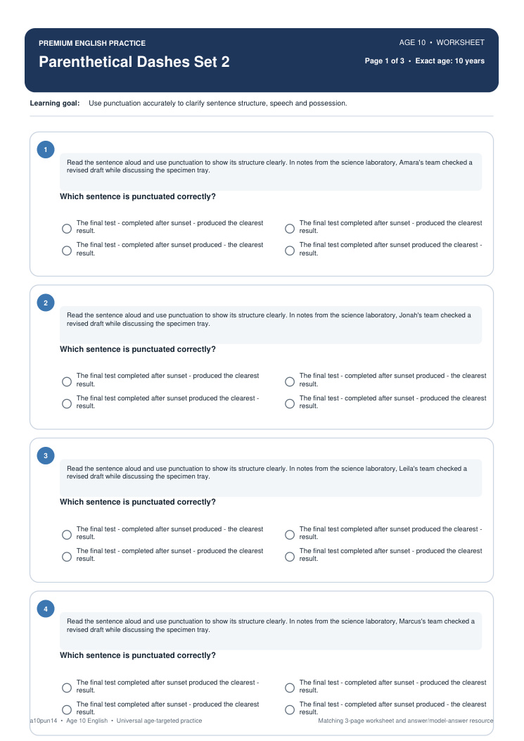 Parenthetical Dashes Set 2 worksheet preview