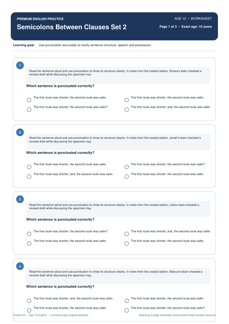 Semicolons Between Clauses Set 2 worksheet preview