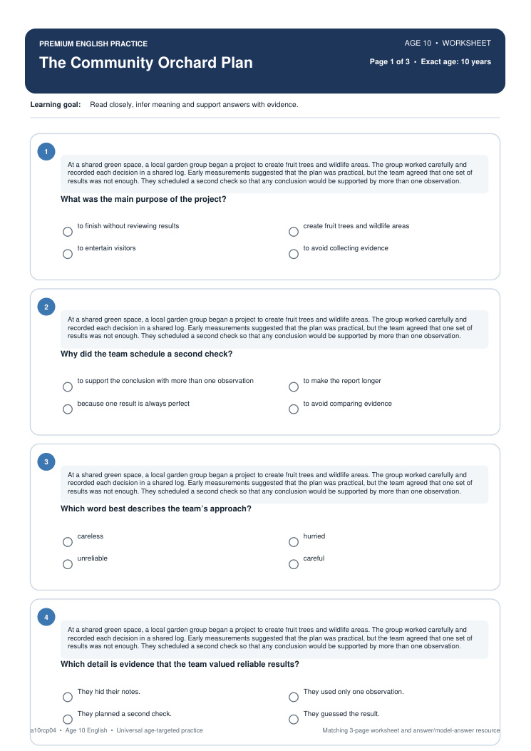 The Community Orchard Plan worksheet preview