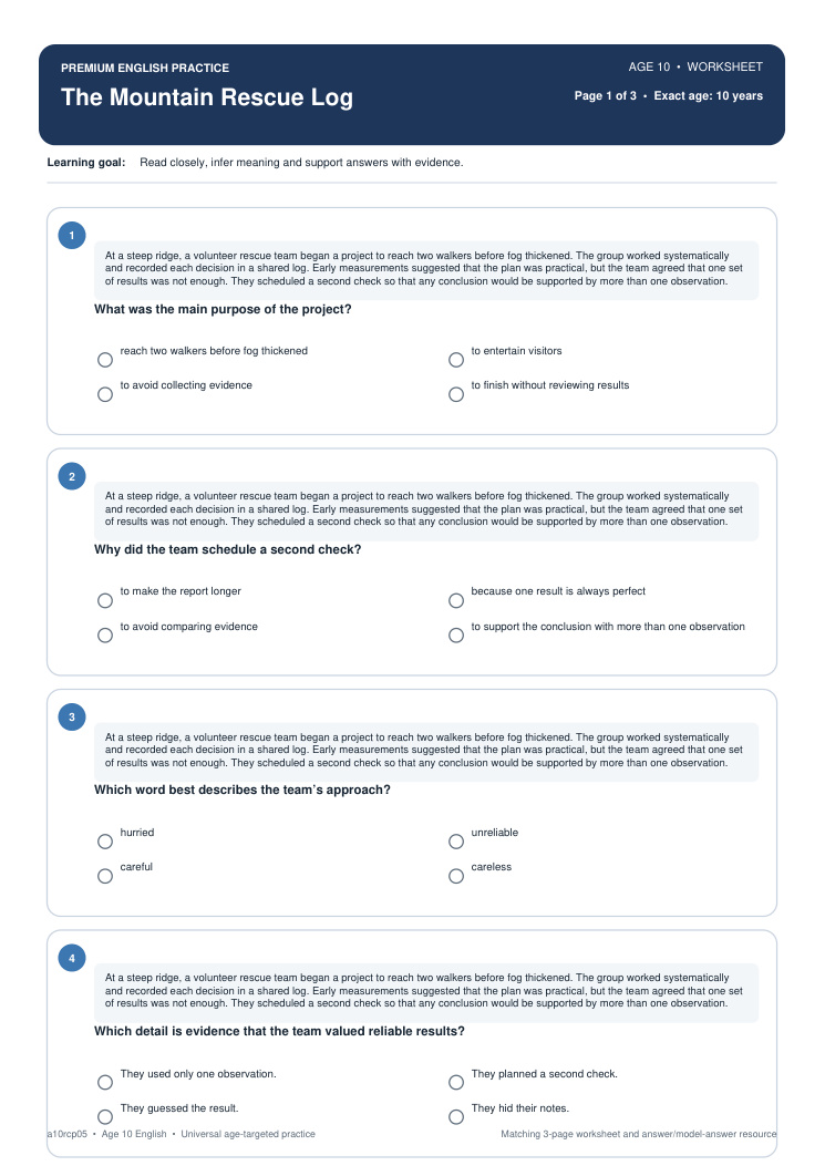 The Mountain Rescue Log worksheet preview