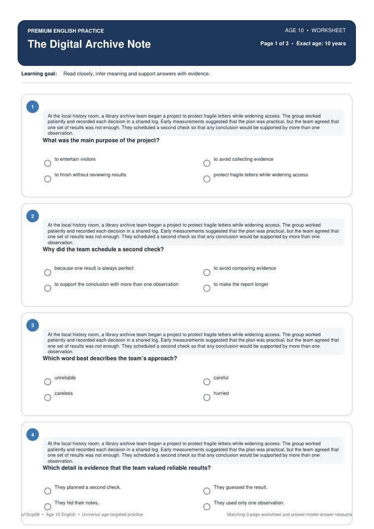 The Digital Archive Note worksheet preview