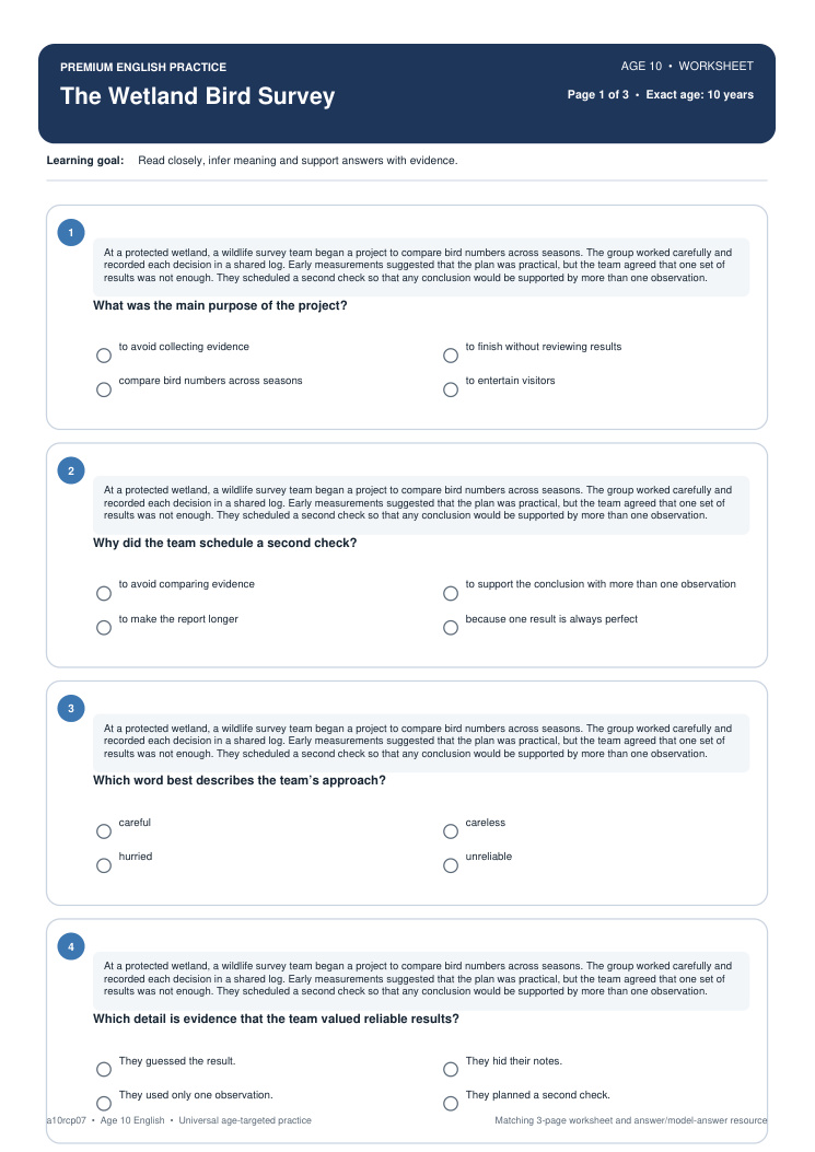 The Wetland Bird Survey worksheet preview