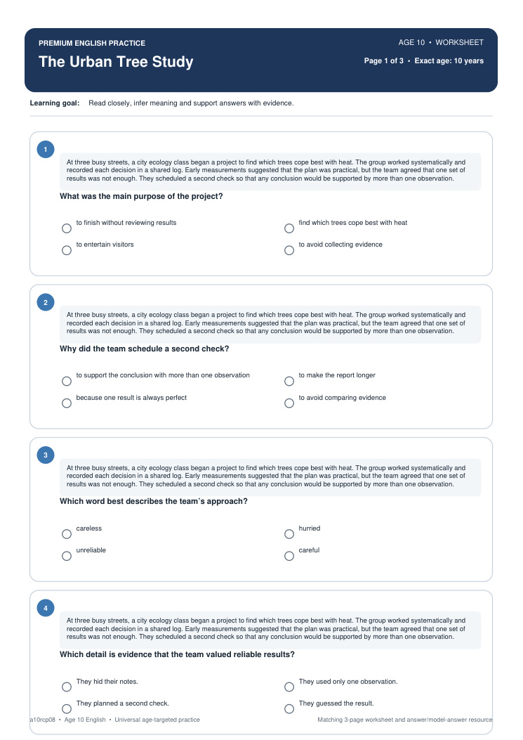 The Urban Tree Study worksheet preview