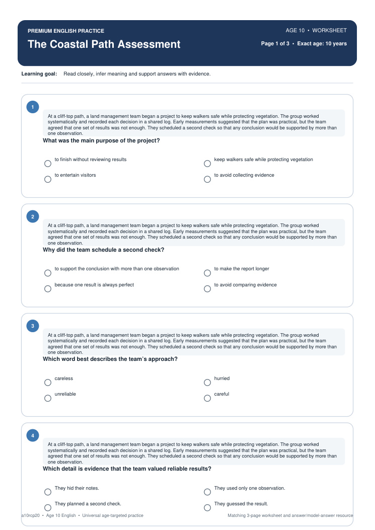 The Coastal Path Assessment worksheet preview