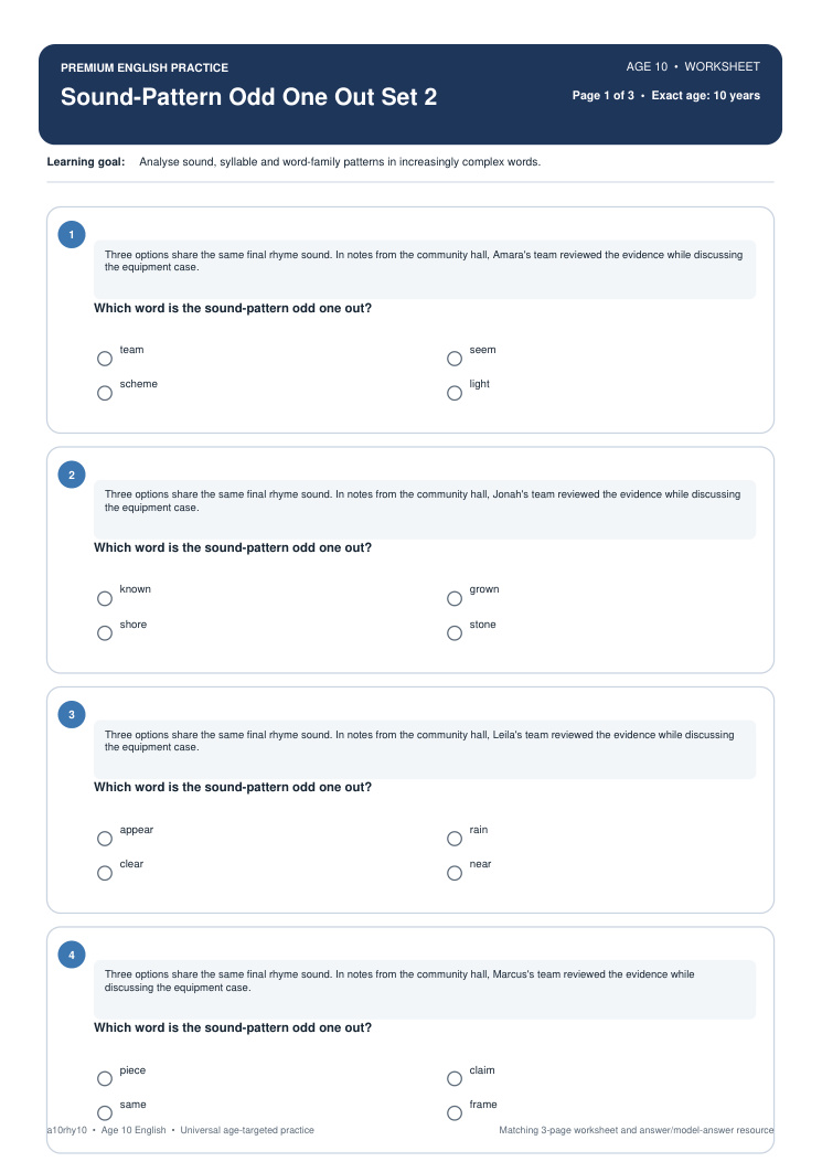 Sound-Pattern Odd One Out Set 2 worksheet preview