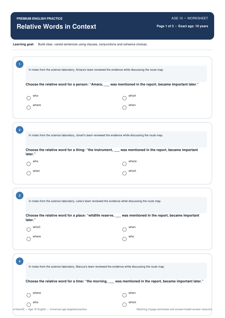 Relative Words in Context worksheet preview