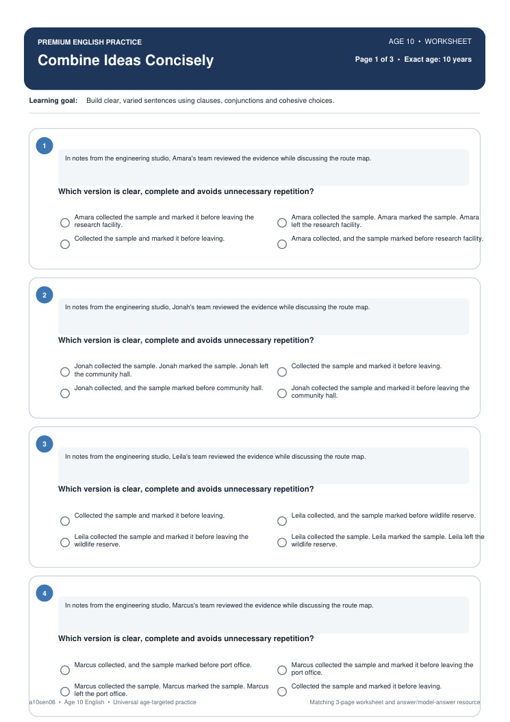 Combine Ideas Concisely worksheet preview