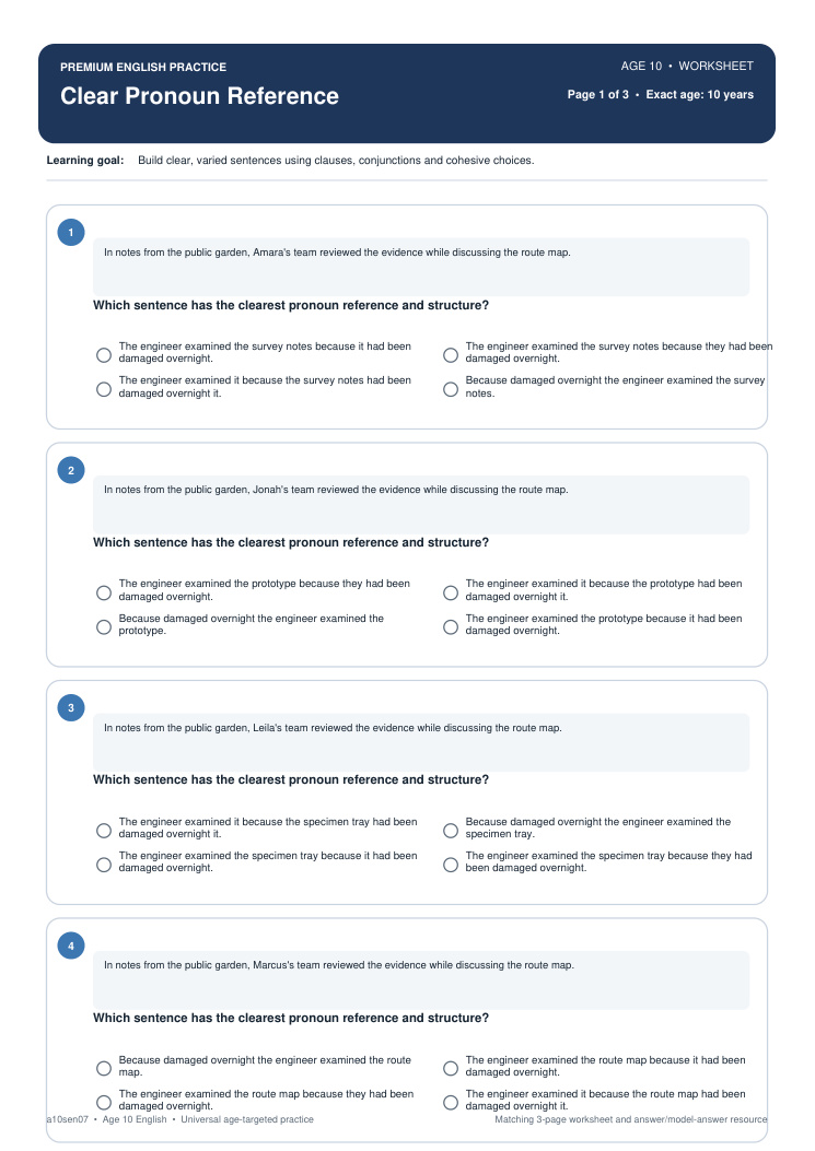 Clear Pronoun Reference worksheet preview