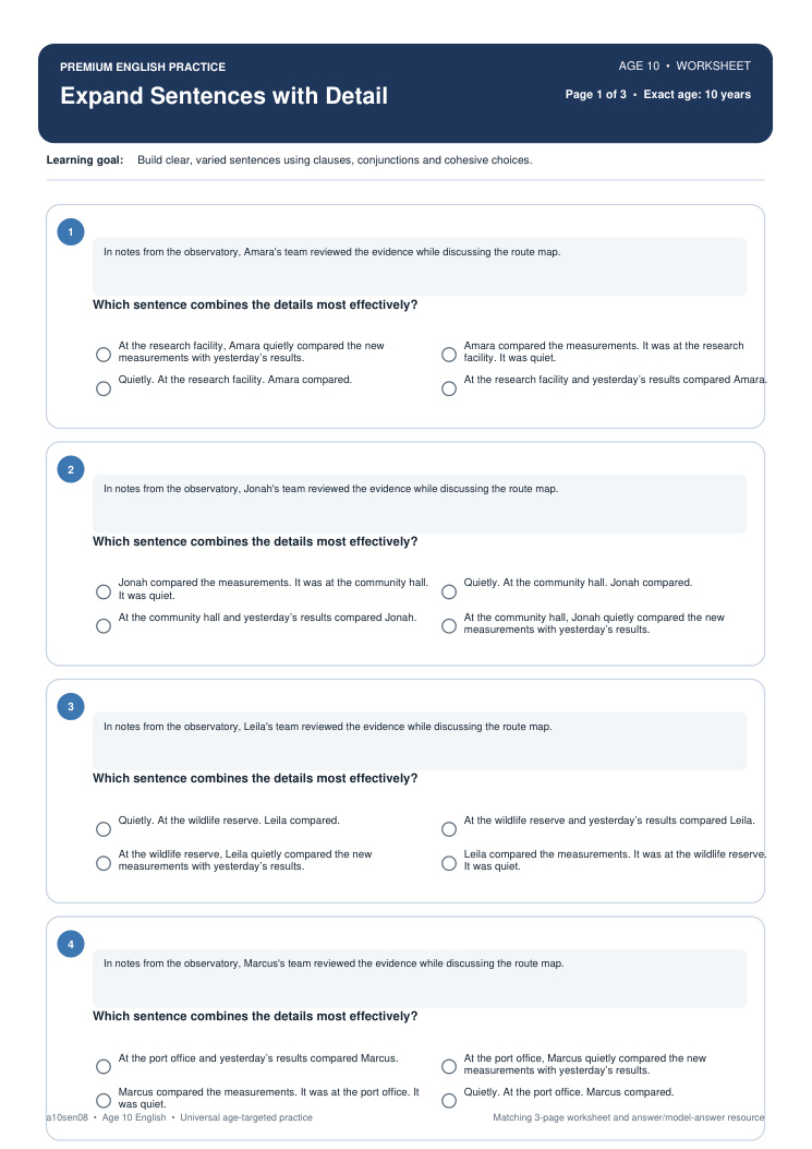 Expand Sentences with Detail worksheet preview