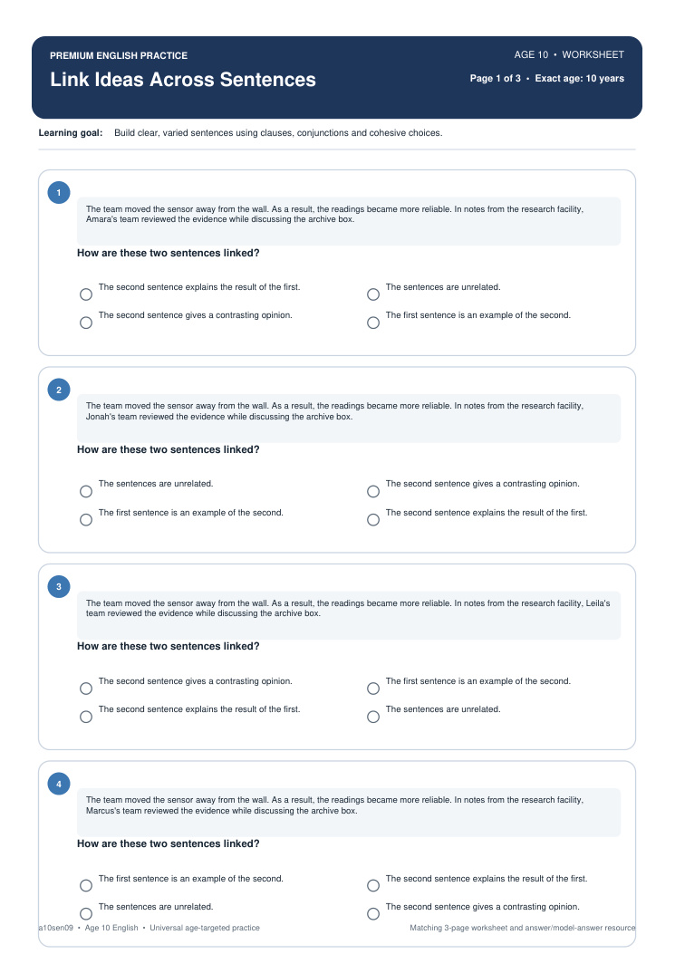 Link Ideas Across Sentences worksheet preview