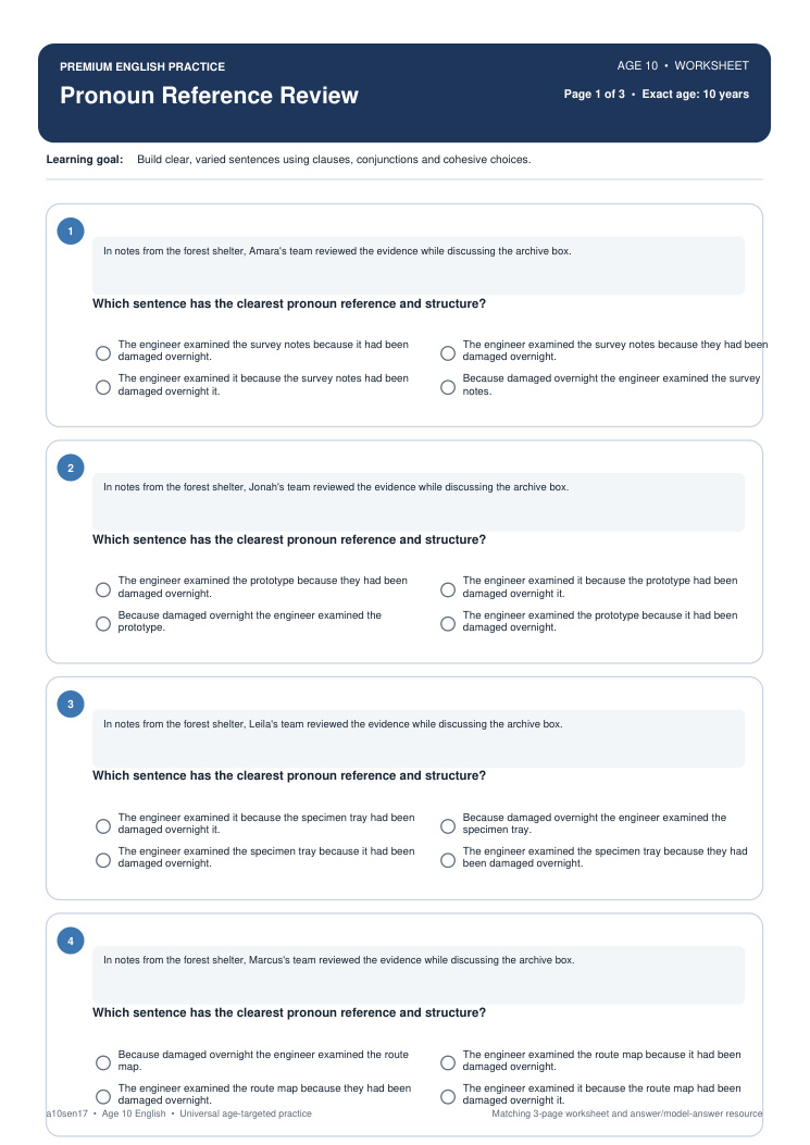 Pronoun Reference Review worksheet preview