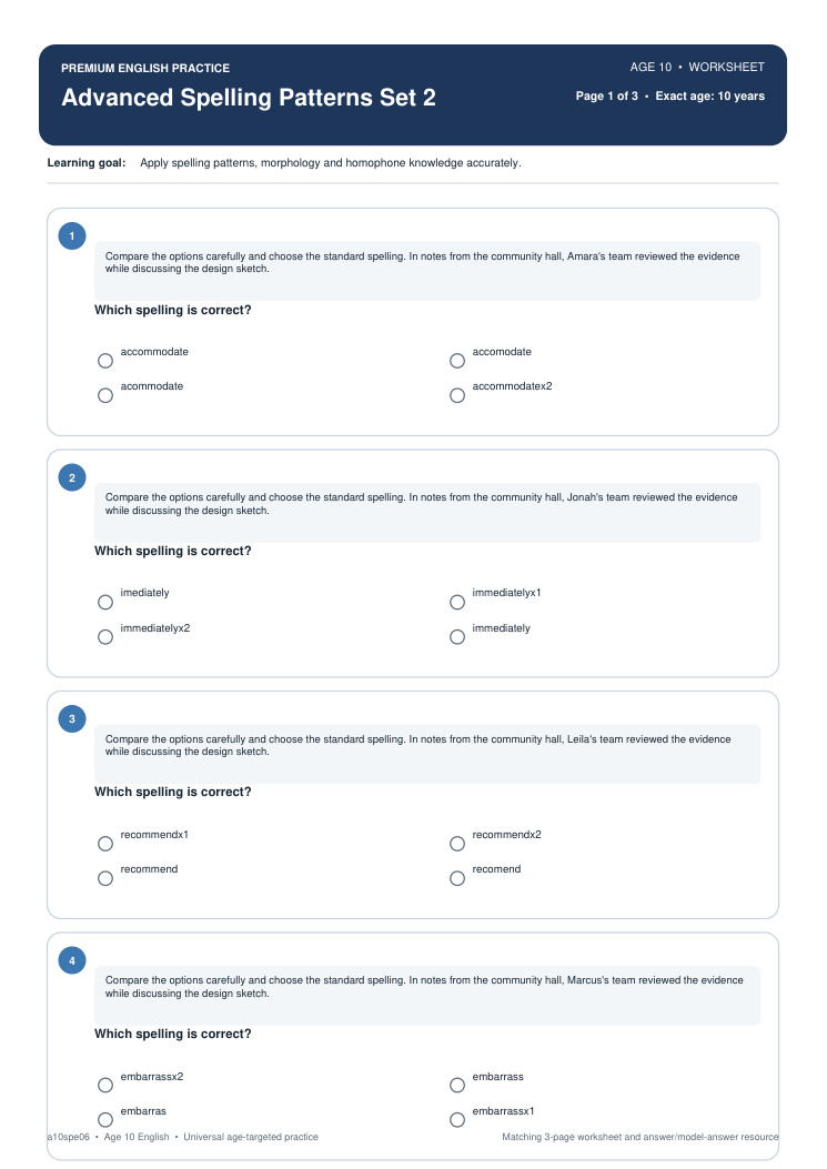 Advanced Spelling Patterns Set 2 worksheet preview