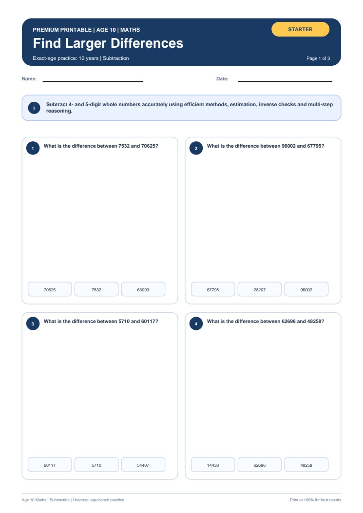 Find Larger Differences worksheet preview