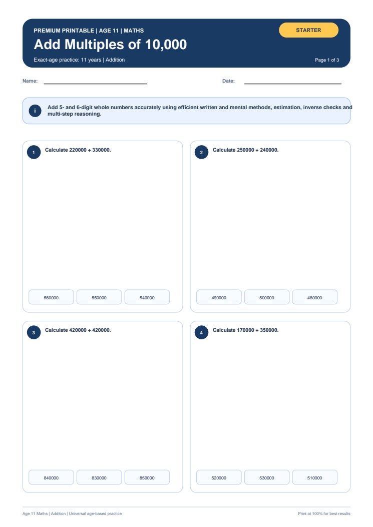 Add Multiples of 10,000 worksheet preview