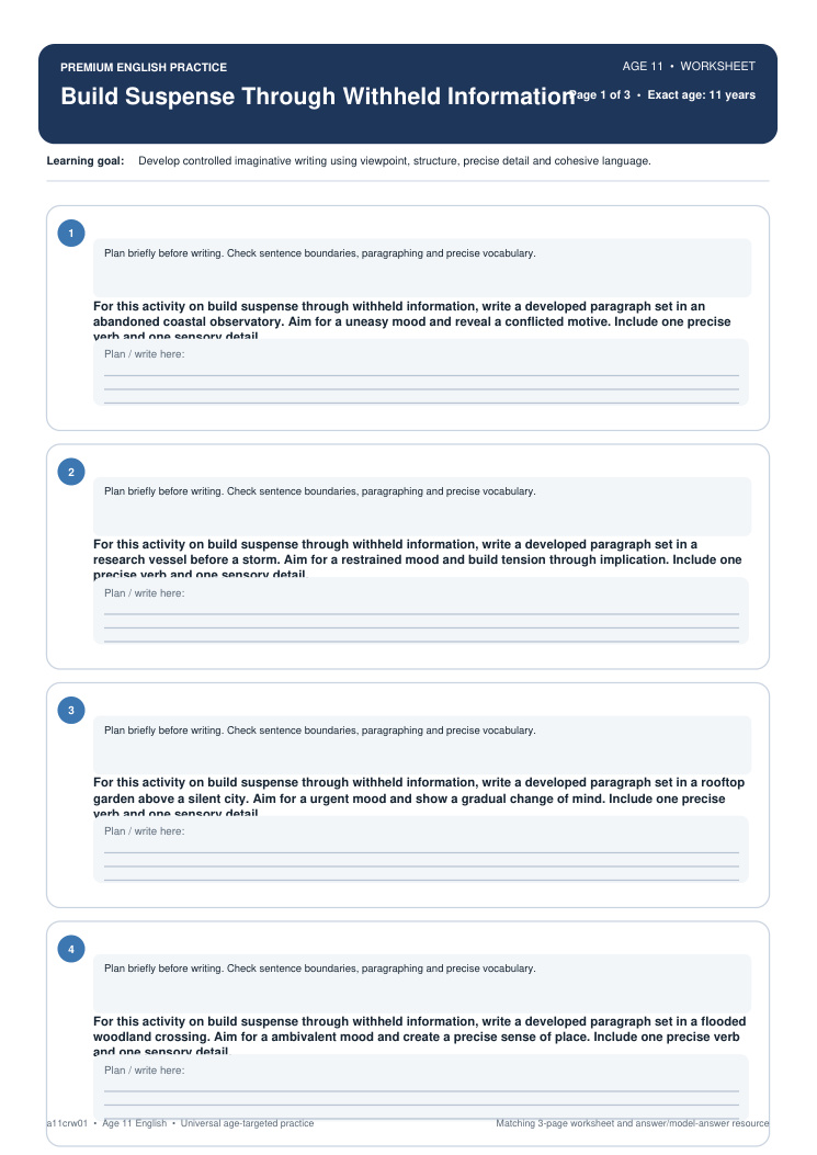 Build Suspense Through Withheld Information worksheet preview