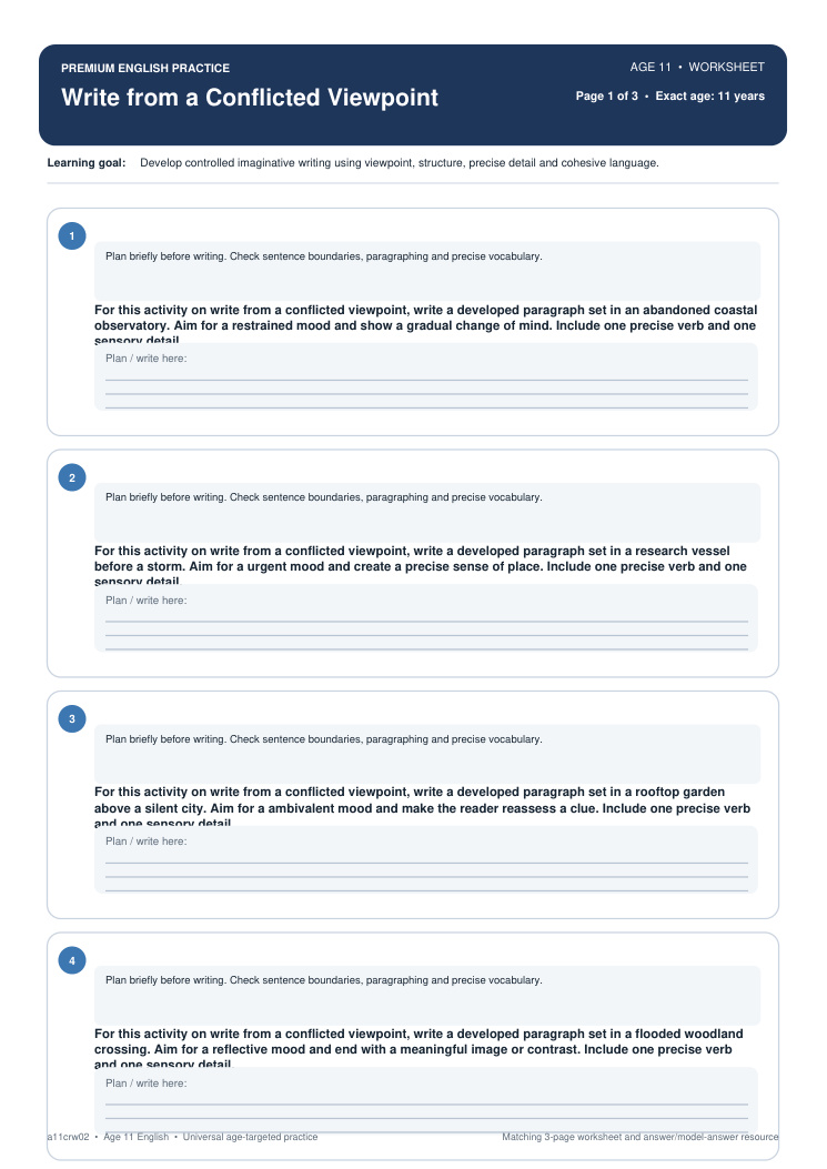 Write from a Conflicted Viewpoint worksheet preview