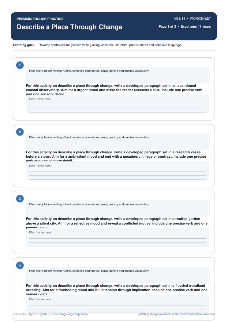 Describe a Place Through Change worksheet preview