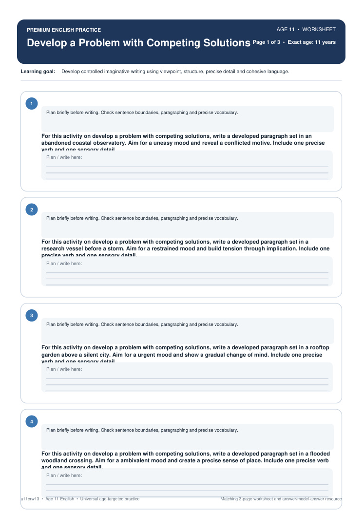 Develop a Problem with Competing Solutions worksheet preview