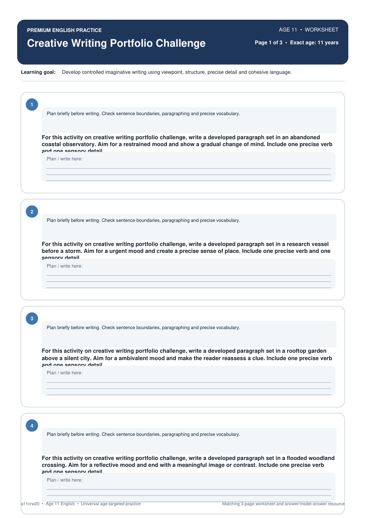 Creative Writing Portfolio Challenge worksheet preview