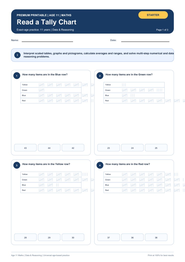 Read a Tally Chart worksheet preview