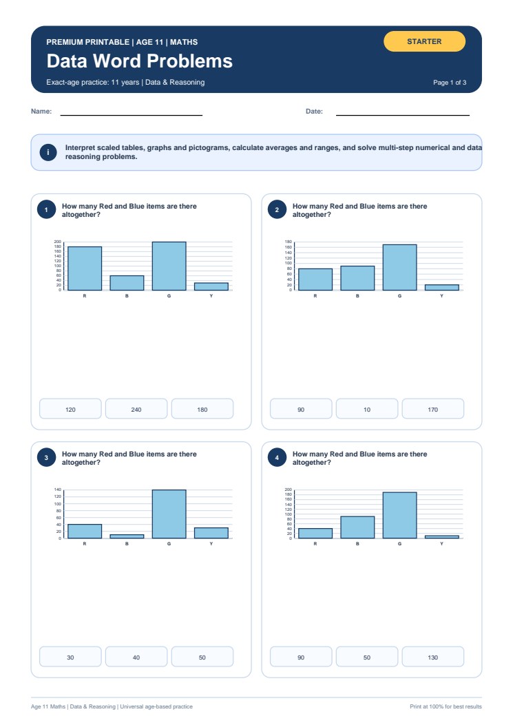 Data Word Problems worksheet preview