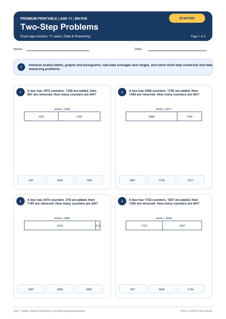 Two-Step Problems worksheet preview