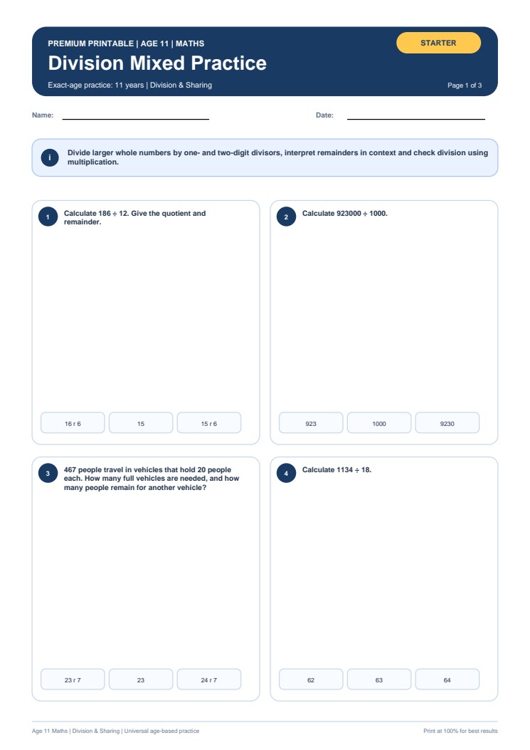 Division Mixed Practice worksheet preview