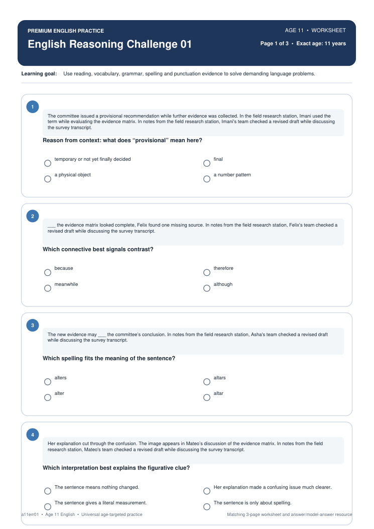English Reasoning Challenge 01 worksheet preview
