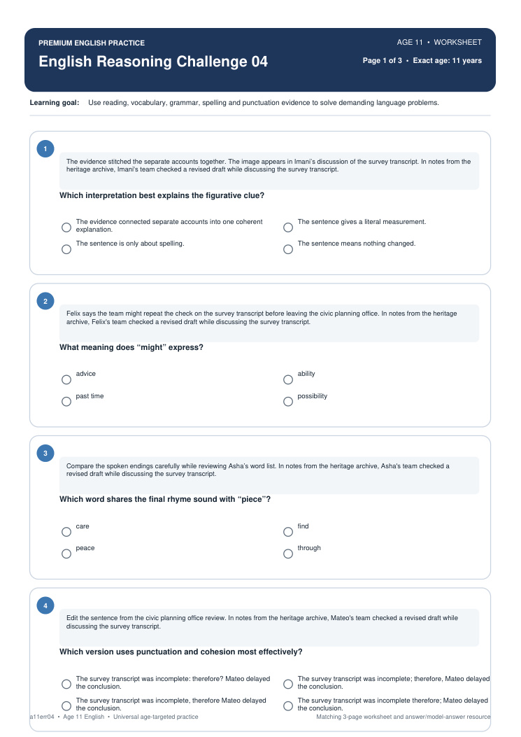 English Reasoning Challenge 04 worksheet preview