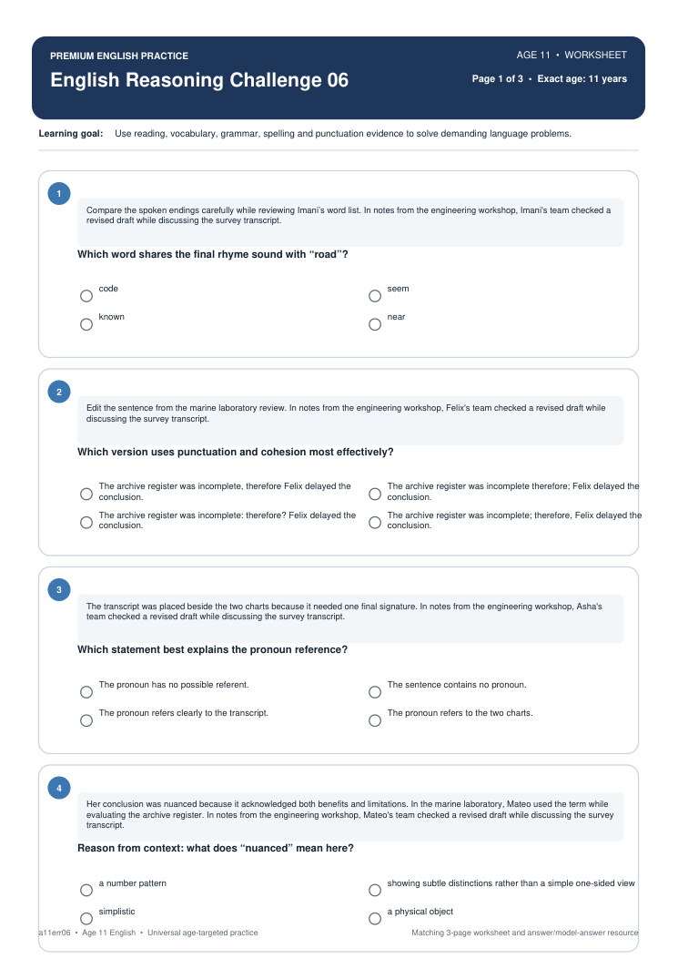 English Reasoning Challenge 06 worksheet preview